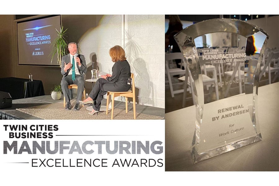 renewal wins manufacturing award crystal trophy and panel