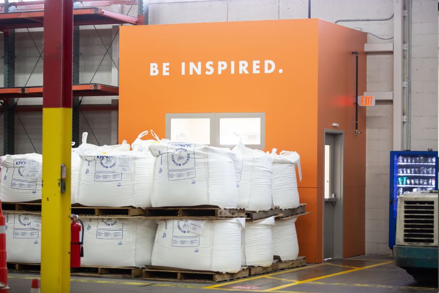 Be Inspired. Recycled materials displayed on factory floor