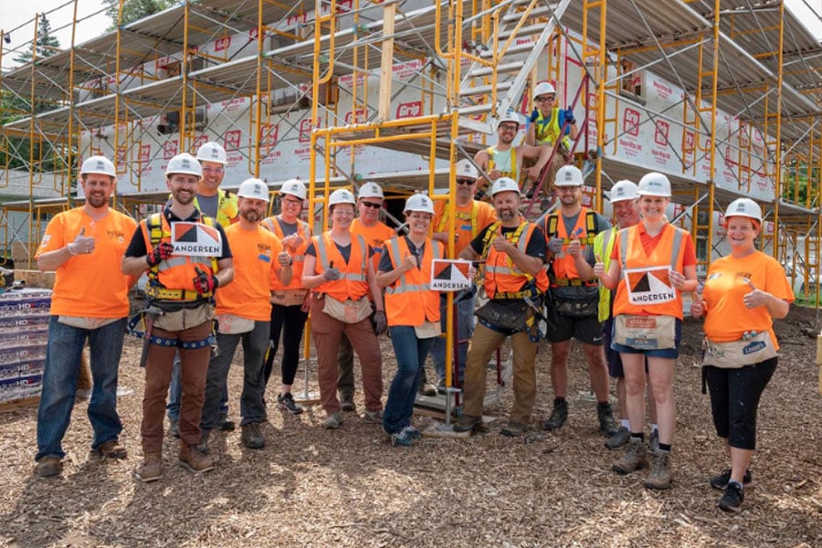andersen volunteers at a construction site