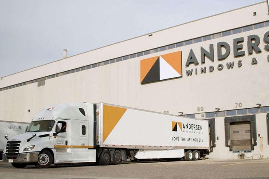 andersen windows and doors truck in front of loading dock