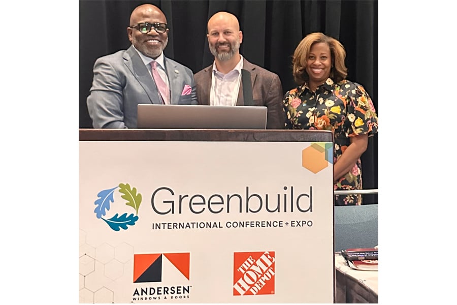 Andersen’s Chief Sustainability Officer George Bandy, Jr., led an engaging chat at Greenbuild 2025 with Candace Rodriguez, Senior Director of Sustainability at The Home Depot, and Brandon Berg, Andersen’s Senior Vice President, Research, Development and Innovation.