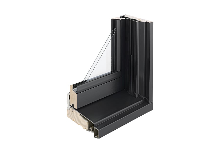 Corner section cut-out of black 400 Series window