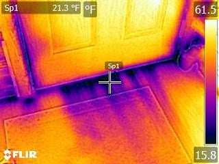 An infrared image that displays air leakage in a home