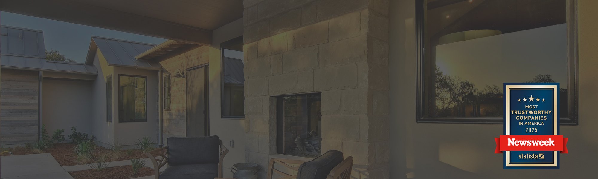 Beautiful patio in Texas with fireplace and landscape