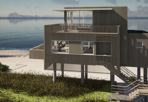 exterior view of modern home on beach