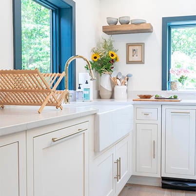 Upstate New York Modern Log Cabin Evan and Zosia Kitchen 400 Series Casement Windows