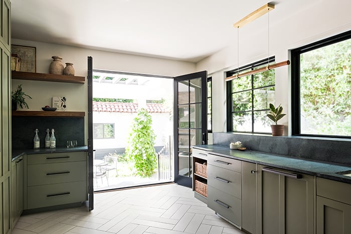 indoor kitchen and its hinged patio door
