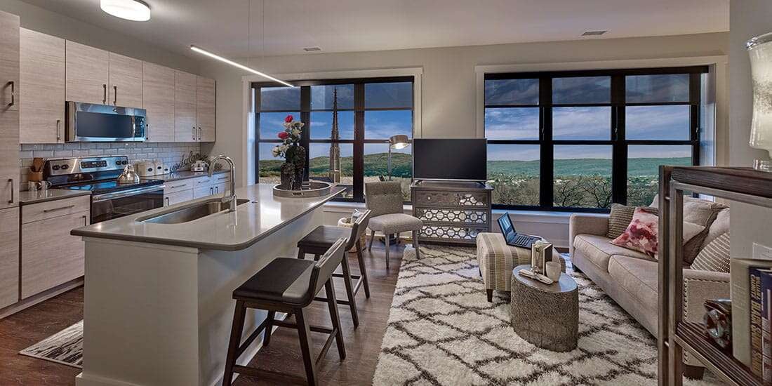 Interior of 520 Lofts unit overlooking beautiful Lehigh Valley