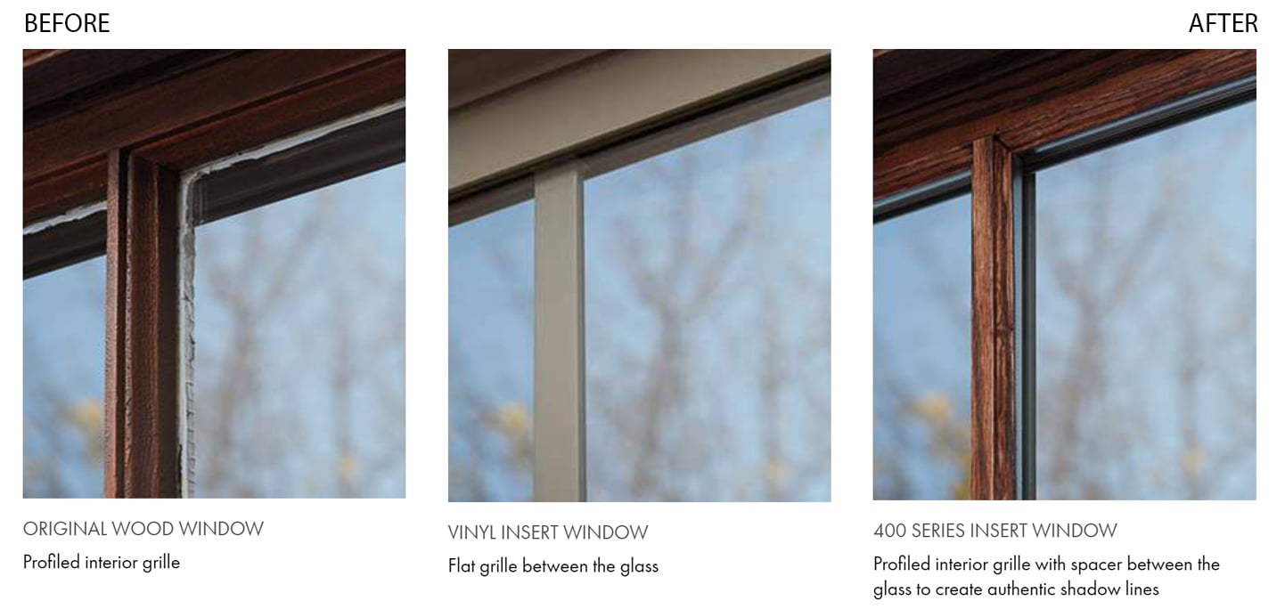 traditional home showing before and after using andersen wood and vinyl windows