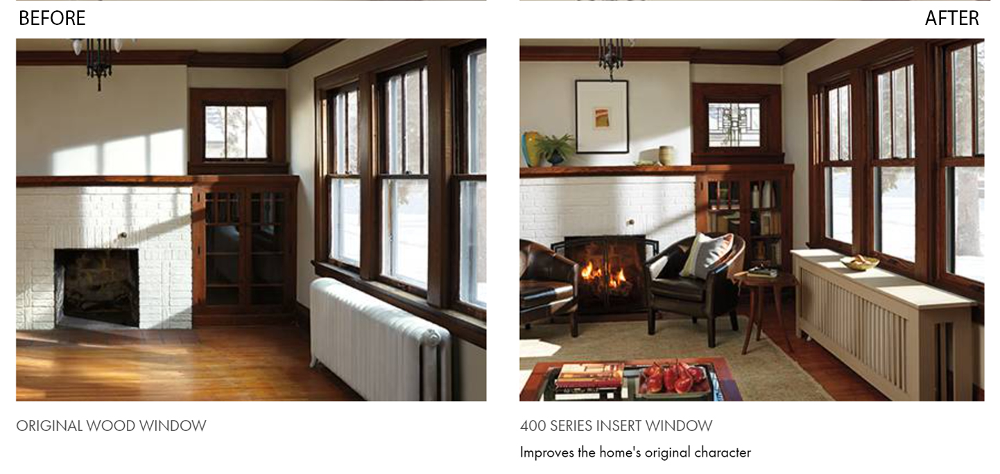 traditional home showing before and after using andersen wood and vinyl windows