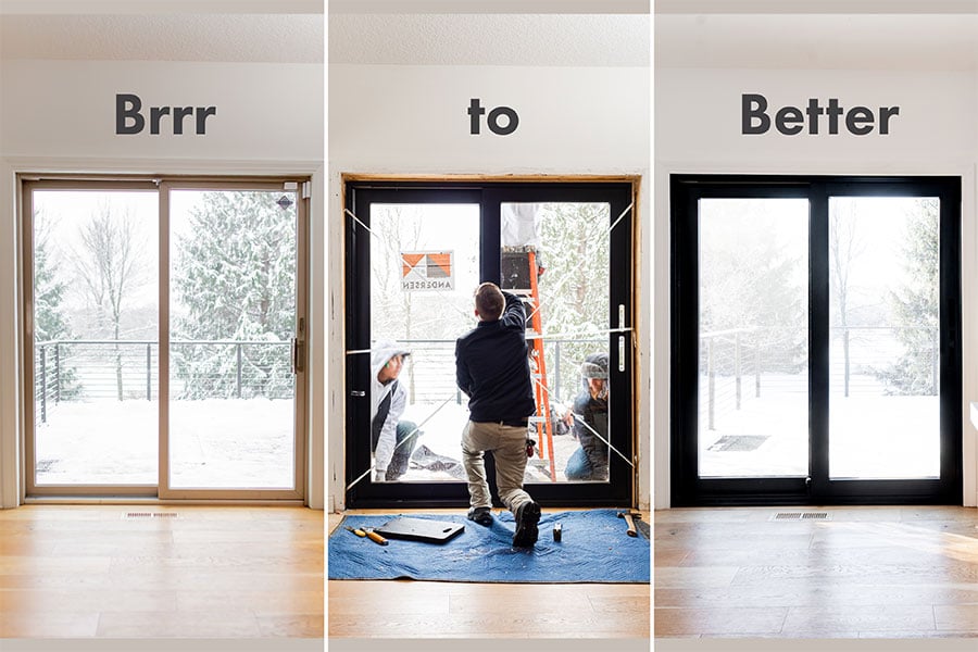 before, during and after patio door replacement