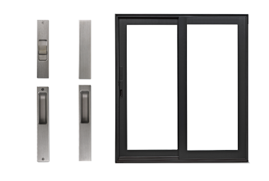 black gliding patio door with flush hardware