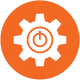 Icon with gear in the middle of an orange solid circle