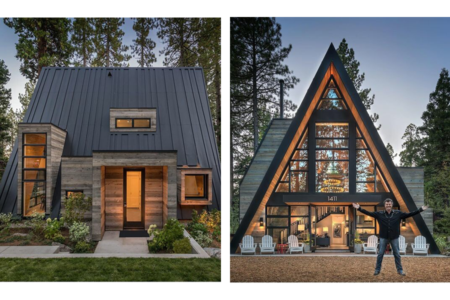 A-frame cabin featuring shed dormers in various sizes and shapes with Andersen products