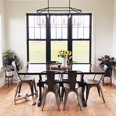 Modern black and wood dining room