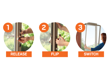 step by step images to show how to release andersen storm door