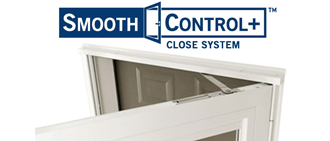 smooth control logo and image of andersen storm door closure