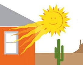 illustration of desert with sun shining through exterior of andersen smart sun glass