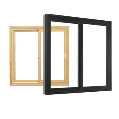 image of two andersen gliding windows one natural pine and one black